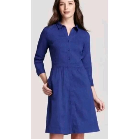 Eileen Fisher Dresses & Skirts - Eileen Fisher Long Sleeve Blue Dress Size Medium Linen Blend Button Down
